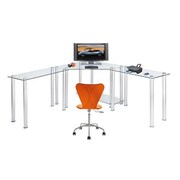 RTA HOME AND OFFICE Clear Tempered Glass Corner Computer Desk with Left and Right Extention tables RT441583